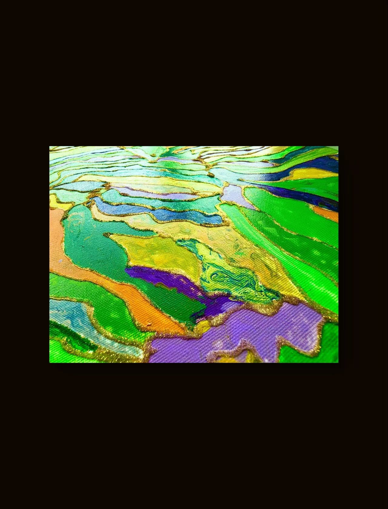 🌿 Spring Fields Textured Wall Art – Hand-Painted Gold Outline Green Landscape Painting