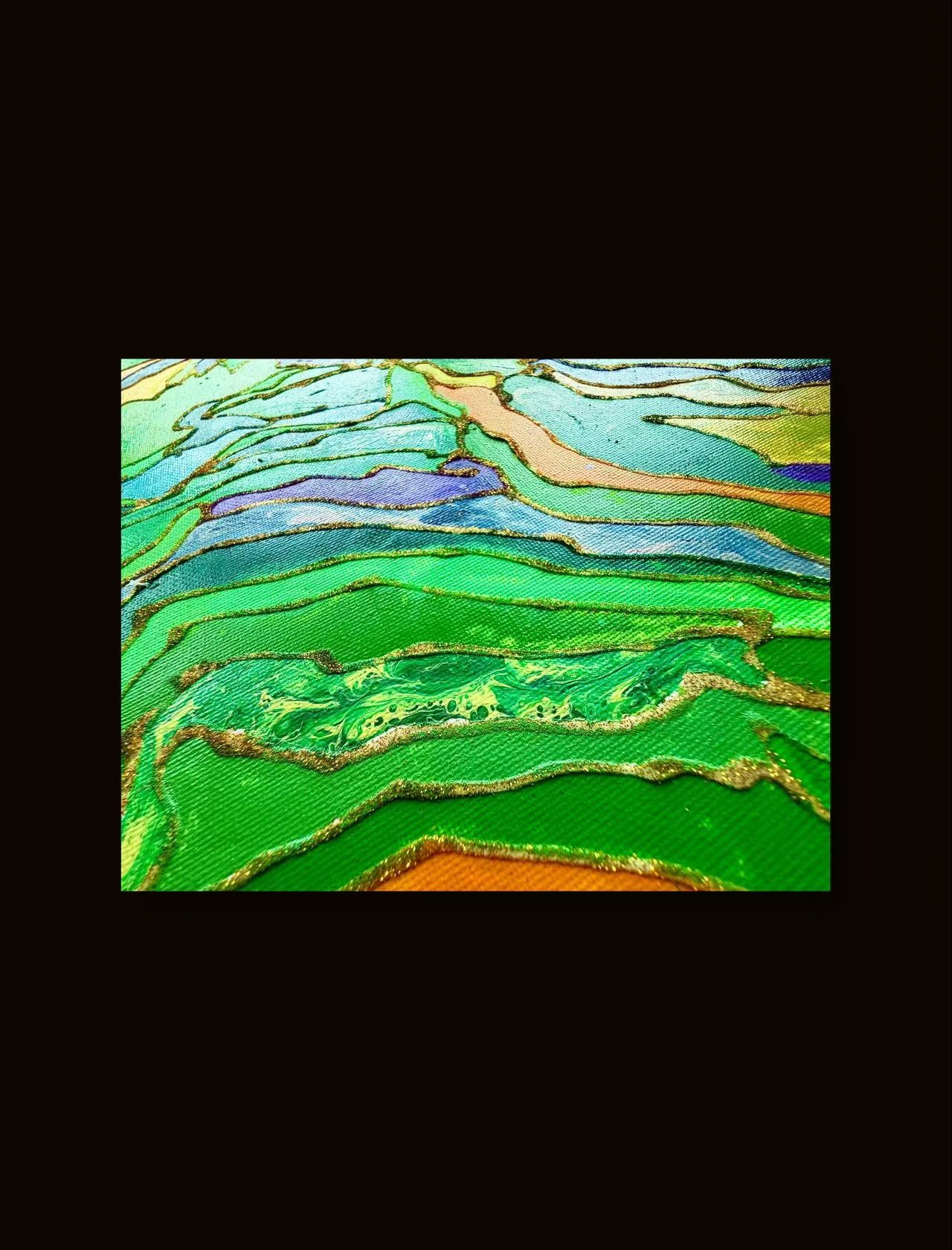 🌿 Spring Fields Textured Wall Art – Hand-Painted Gold Outline Green Landscape Painting