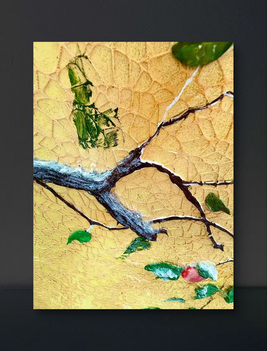 🍊 Persimmon Blessings 3D Textured Wall Art – Handcrafted Good Fortune Painting for Home Decor