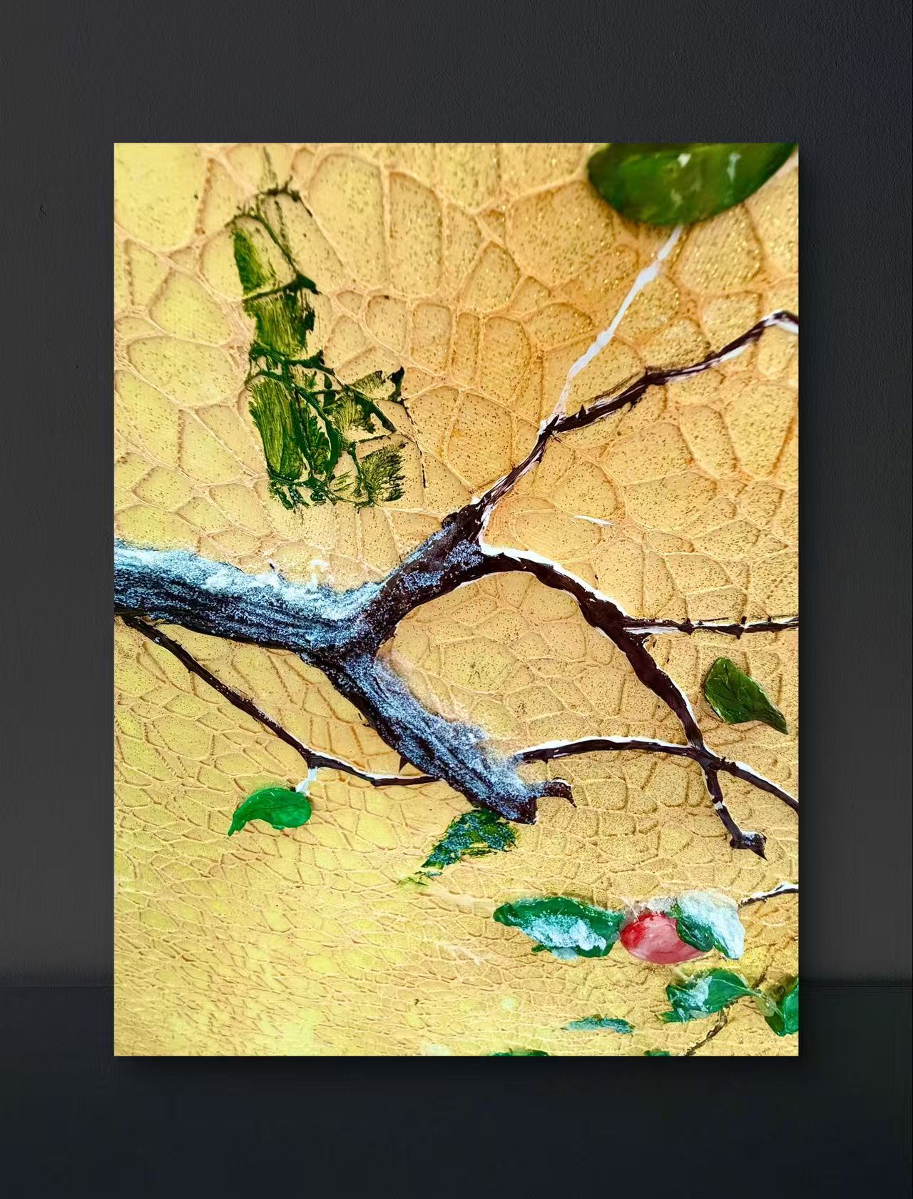 🍊 Persimmon Blessings 3D Textured Wall Art – Handcrafted Good Fortune Painting for Home Decor