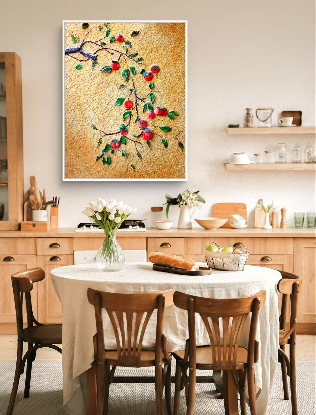 🍊 Persimmon Blessings 3D Textured Wall Art – Handcrafted Good Fortune Painting for Home Decor