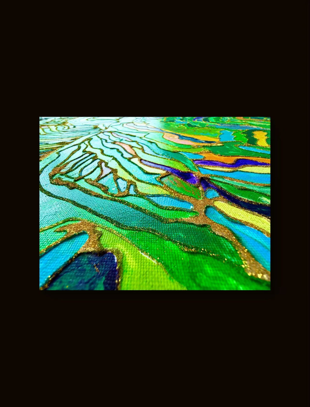🌿 Spring Fields Textured Wall Art – Hand-Painted Gold Outline Green Landscape Painting