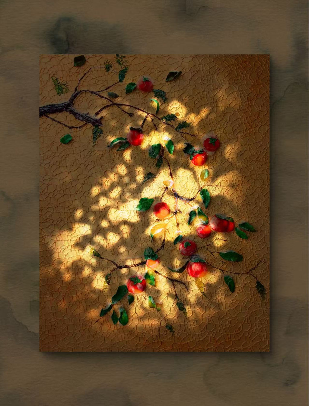 🍊 Persimmon Blessings 3D Textured Wall Art – Handcrafted Good Fortune Painting for Home Decor