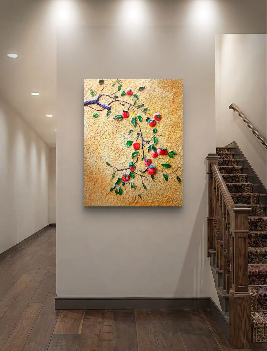 🍊 Persimmon Blessings 3D Textured Wall Art – Handcrafted Good Fortune Painting for Home Decor