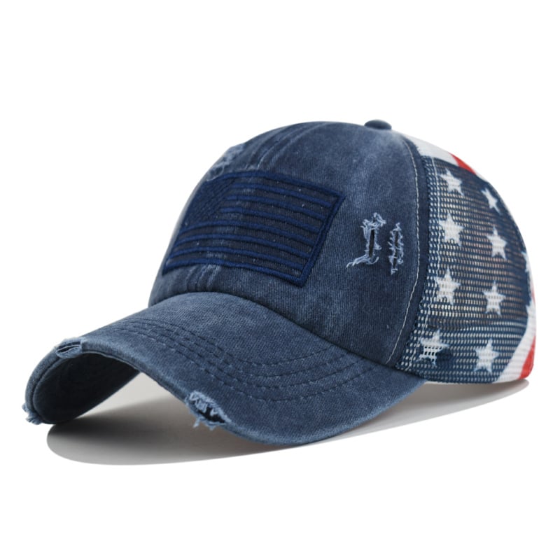 🔥Last Day 49% OFF - Red-White-Blue Criss-Cross Elastic Band Cotton Brushed Embroidery Baseball Cap