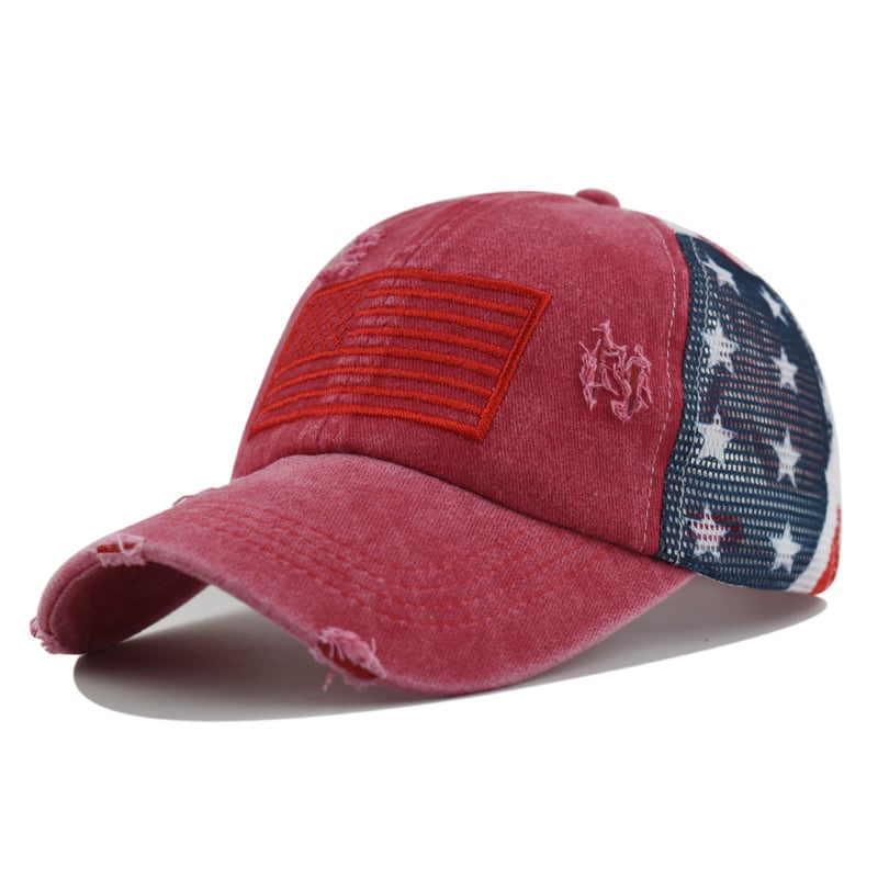 🔥Last Day 49% OFF - Red-White-Blue Criss-Cross Elastic Band Cotton Brushed Embroidery Baseball Cap