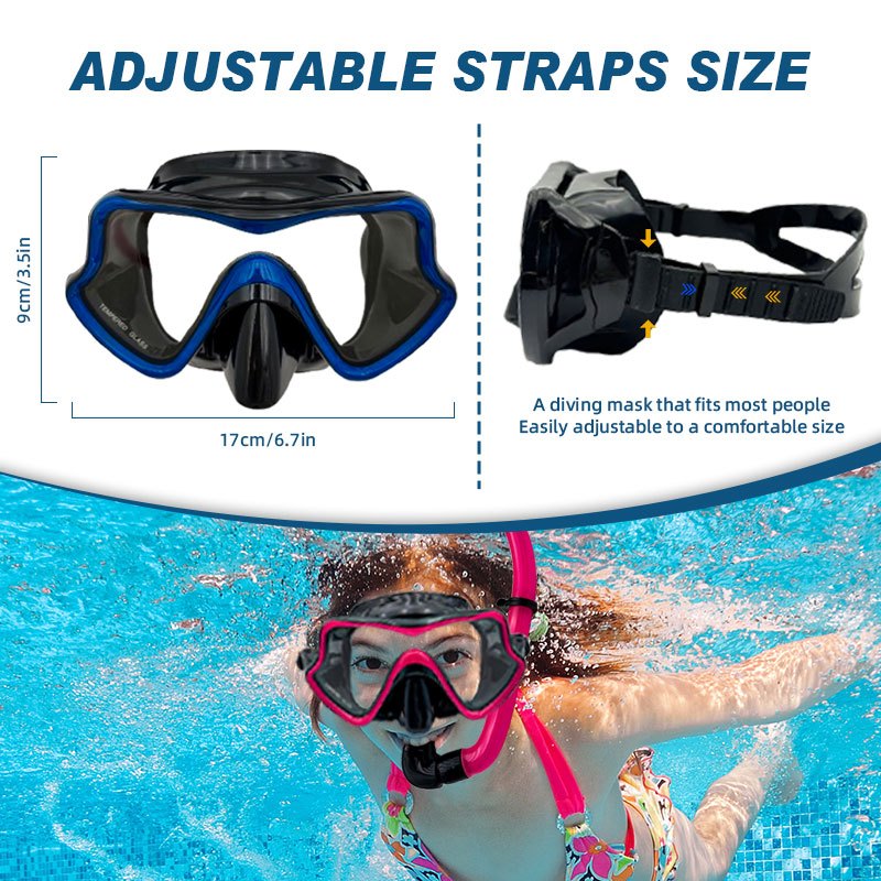 Speedy Snorkel Mask Swimming  Adjustable Goggles Waterproof Anti Fog Tempered Glass Wide View Adult