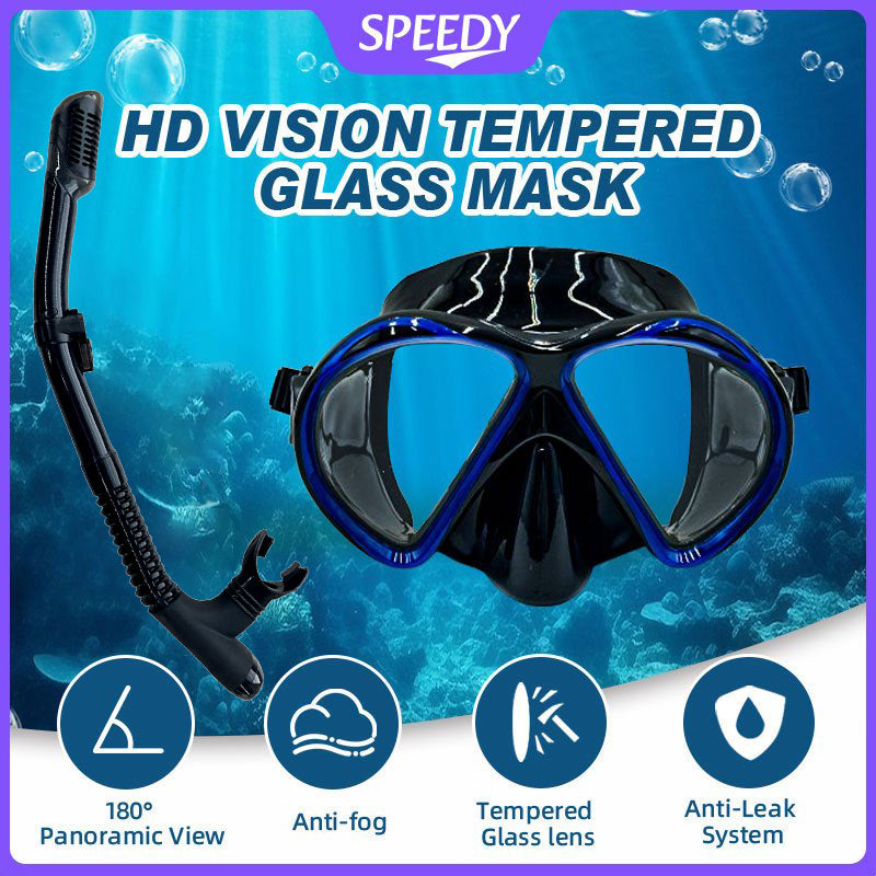 Speedy Diving Set Submarine Mask Breathing Tube Adult Snorkeling Mask AntiFog Tempered Glass Swiming