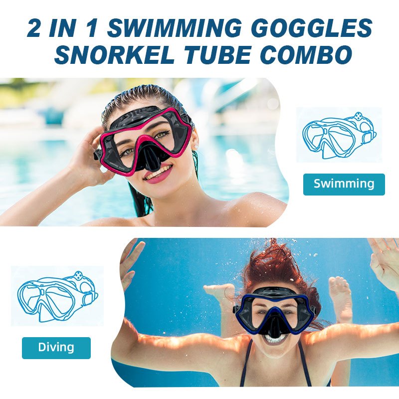 Speedy Snorkel Mask Swimming  Adjustable Goggles Waterproof Anti Fog Tempered Glass Wide View Adult