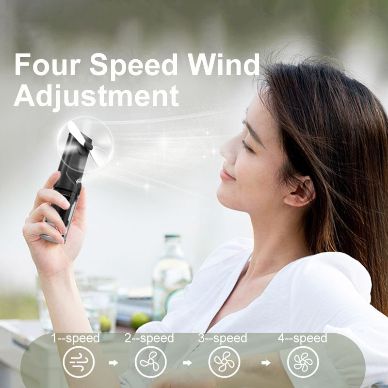 Aker Portable Mini Spray Fan Rechargeable Small Electric Fan Humidifier Cooler 4 Speeds Adjustable