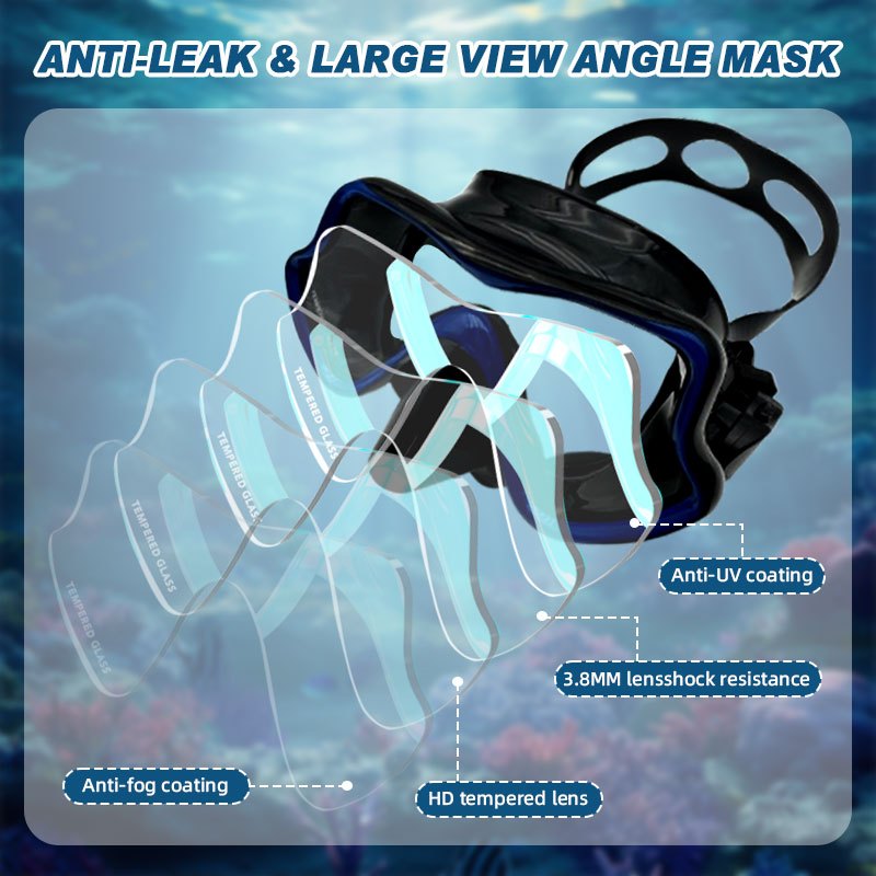 Speedy Snorkel Mask Swimming  Adjustable Goggles Waterproof Anti Fog Tempered Glass Wide View Adult