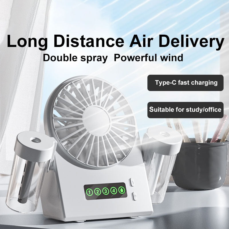 Aker Portable Desk Fan Rechargeable Small Mini Electric Table Fan Desktop Humidifier Cooler Spray