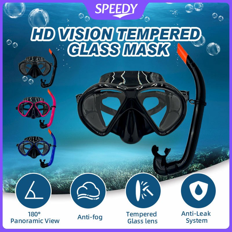 Speedy Snorkel Diving Mask Set Adult Tempered Glass Snorkel Mask Anti-Leak Snorkel for Scuba Diving