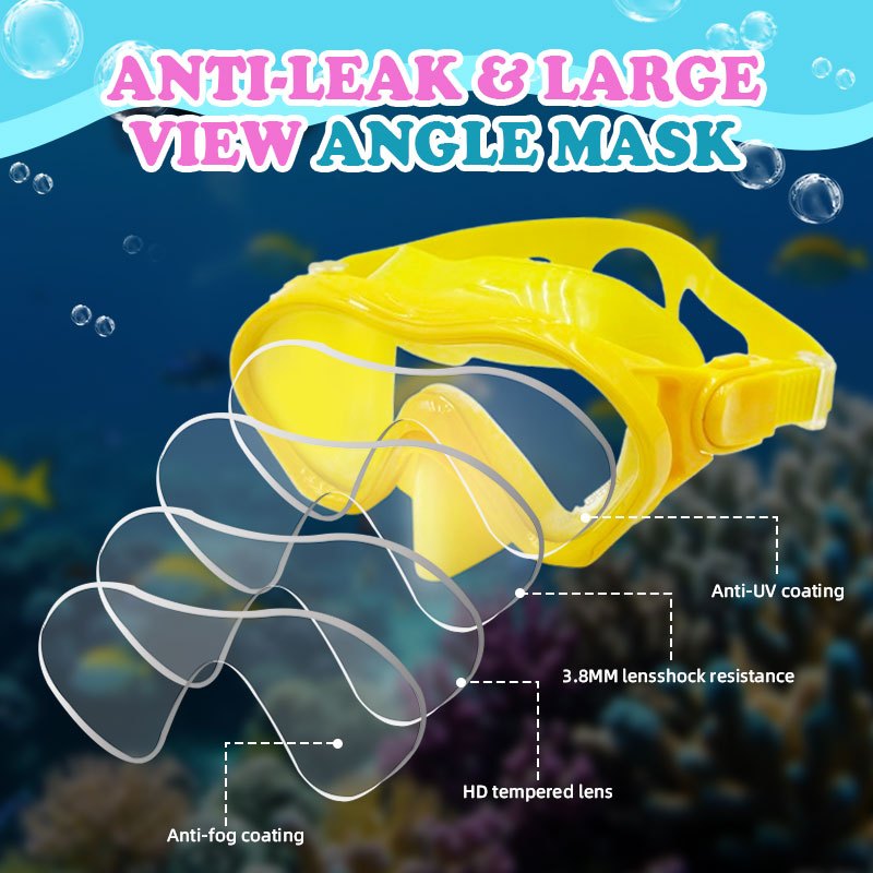 Speedy Diving Mask Tempered Glass Goggles Children Swimming Diving Anti Leak Silicone 180° Wide View