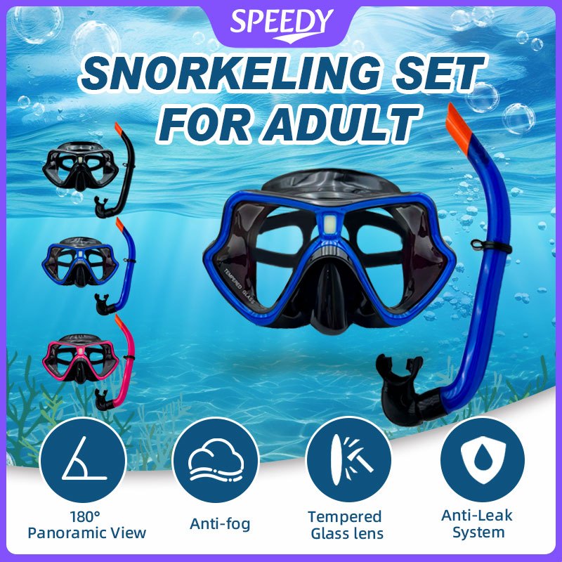 Speedy Professional Adult Dive Set Anti Fog Wide View Tempered Glass Snorkeling Mask Free Breathing