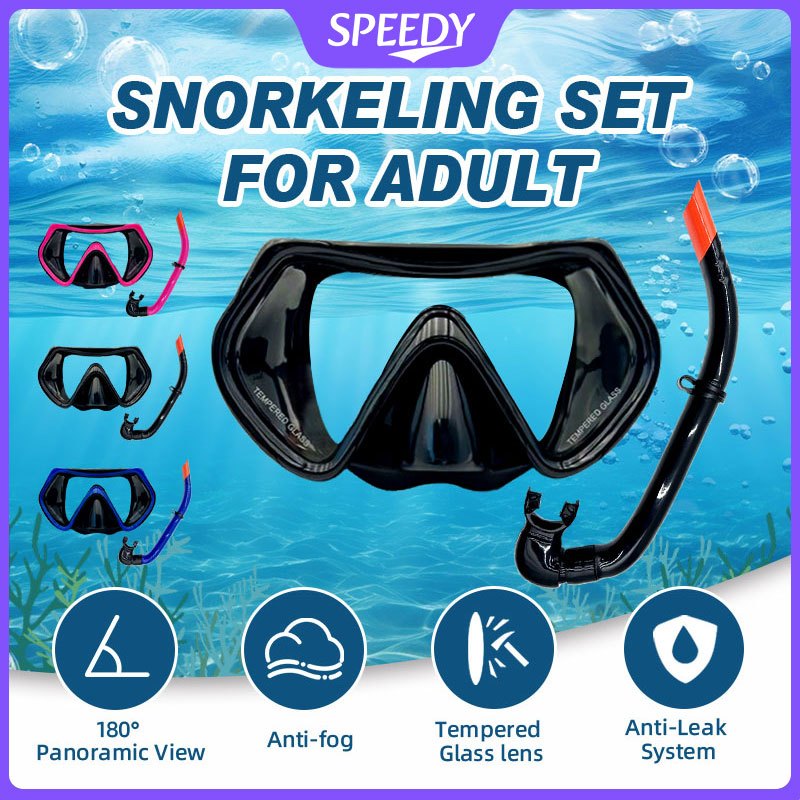 Speedy Adult Snorkeling Gear Set Anti Leak Diving Mask High Visibility Full Wet Breathing Tube