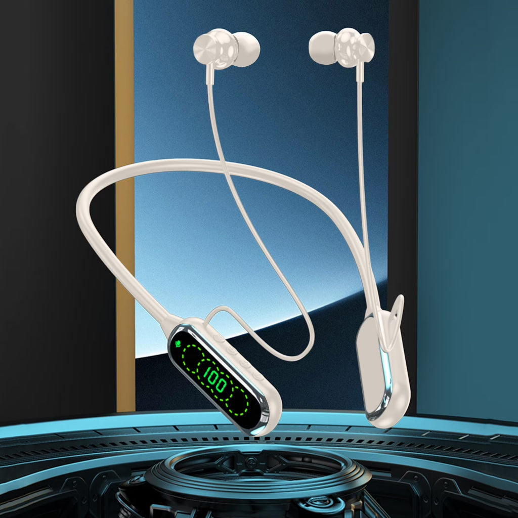 AKER Neckband Earbuds Bluetooth 5.4 Wireless Monitor Headset with Digital Display EQ Switch TF Card
